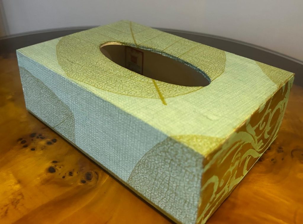 Caja de pañuelo verde y dorado